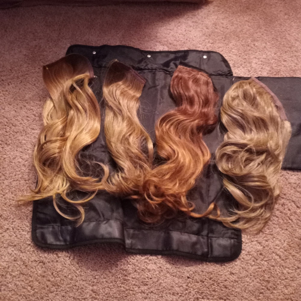 2 Halo hair pieces and 2 clip on pony tail . Synthetic